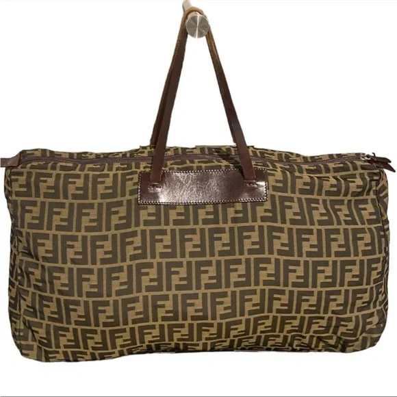 FENDI Large Zucca Canvas Duffle Weekender Tote Bag Black Brown - Picture 3 of 16